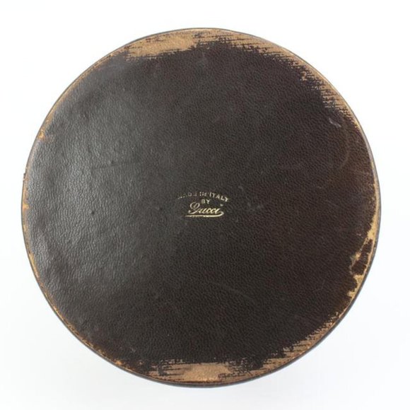 Gucci Ultra Rare Brown Leather Web Round Box Case Jar Boite 71g411s - Picture 10 of 12